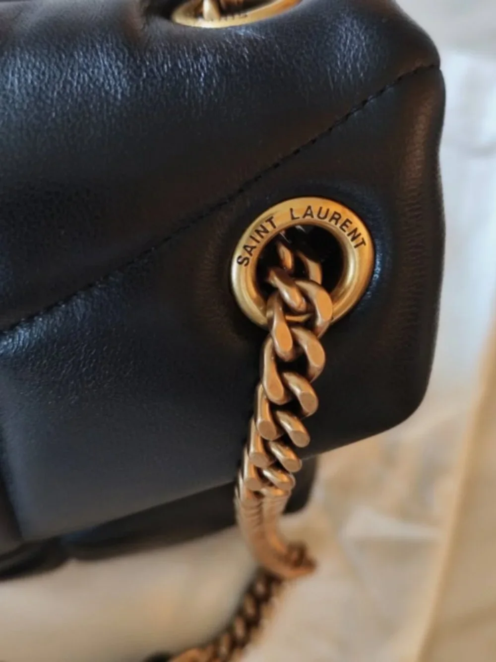 YSL Loulou Puffer Black Leather Shoulder Bag Quilted Chain Crossbody